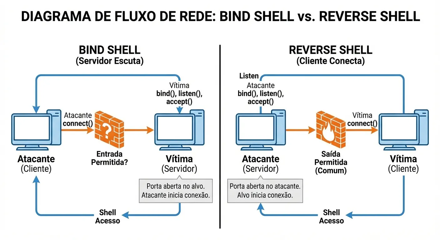 Diagrama Reverse Shell vs Bind Shell