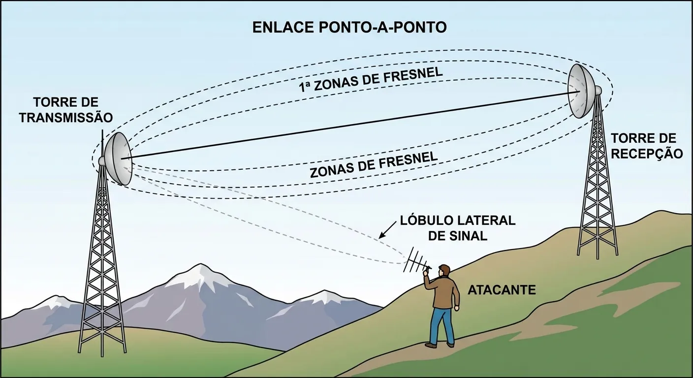 Diagrama técnico de interceptação de sinal micro-ondas