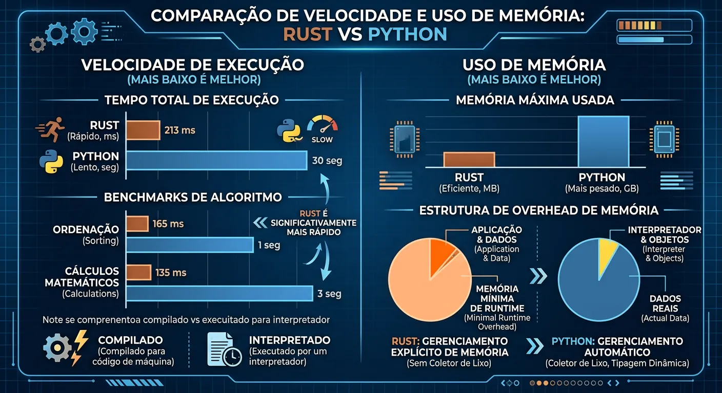 Gráfico de desempenho Python vs Rust em 2026
