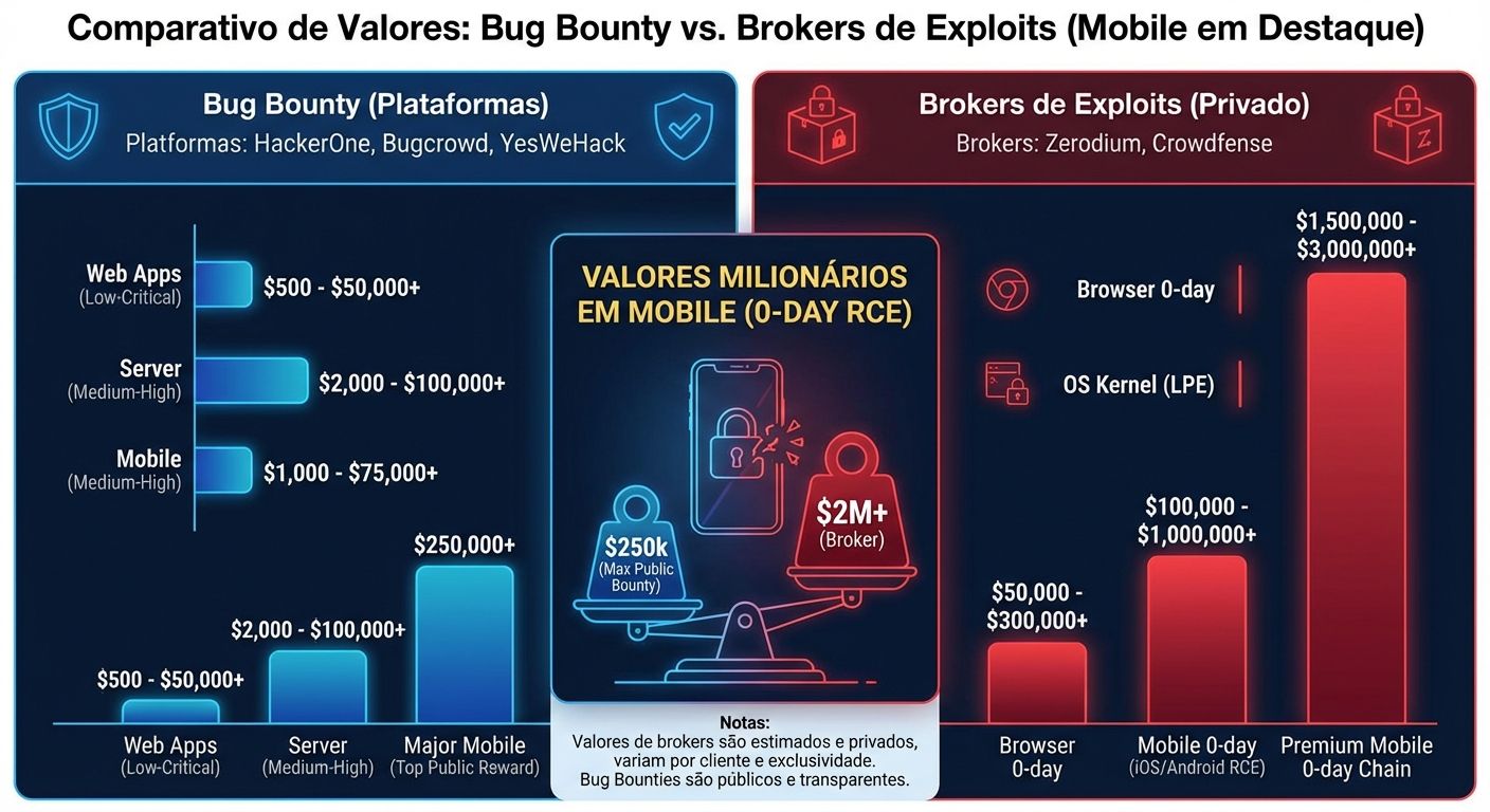 Comparativo de pagamentos Bug Bounty vs Brokers