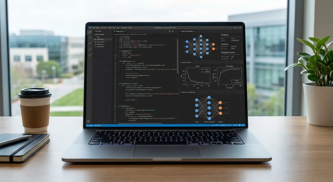 Notebook para programação e IA com tela de código