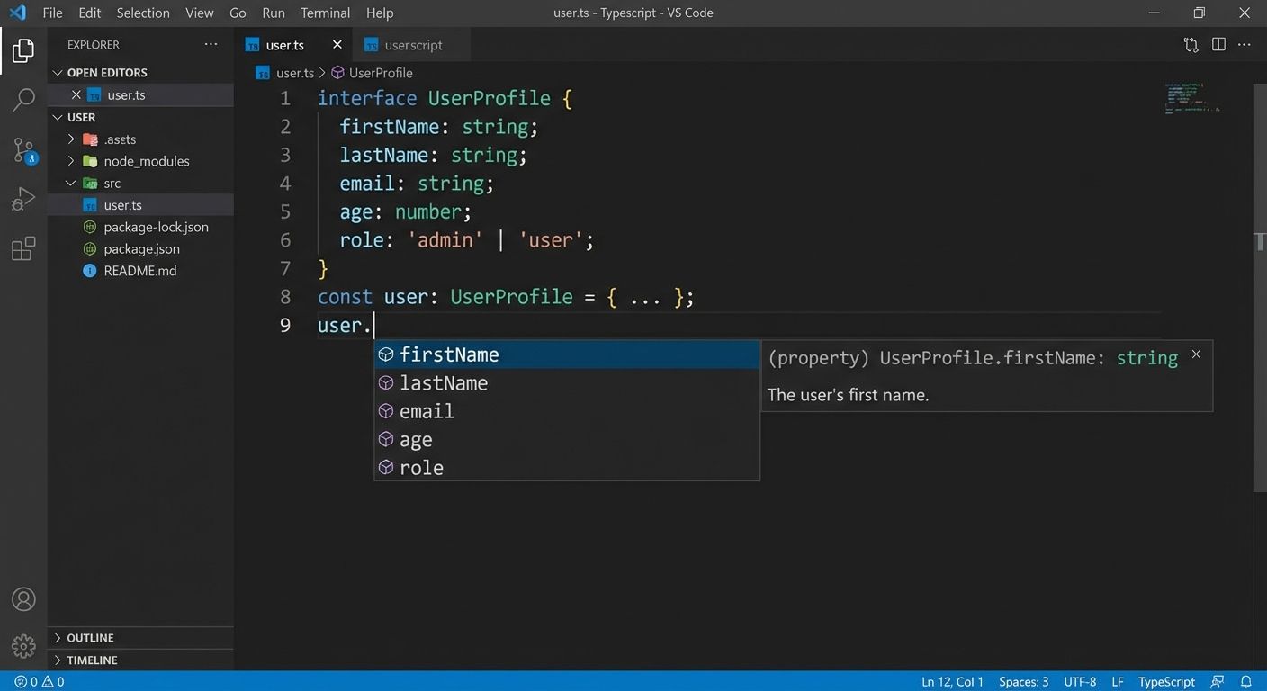 IDE VS Code com autocompletar TypeScript