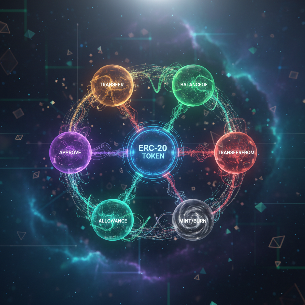 Visualização das seis funções principais de um token ERC-20.
