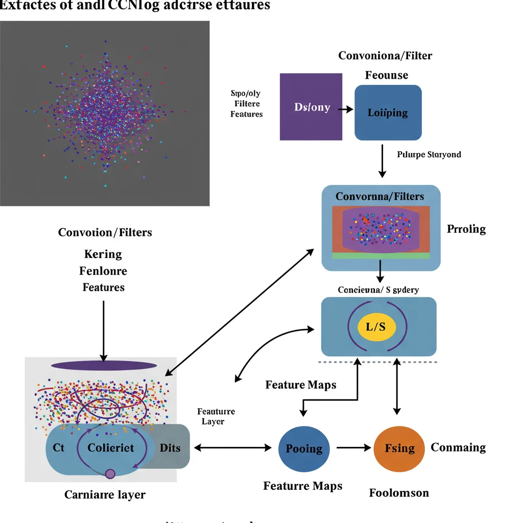 Representação visual de uma CNN processando uma imagem e extraindo features.