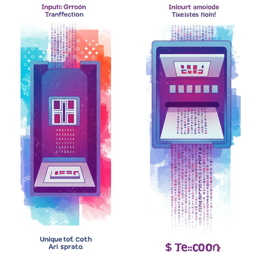 Representação visual de um algoritmo de hashing transformando dados de entrada em um código hash único.