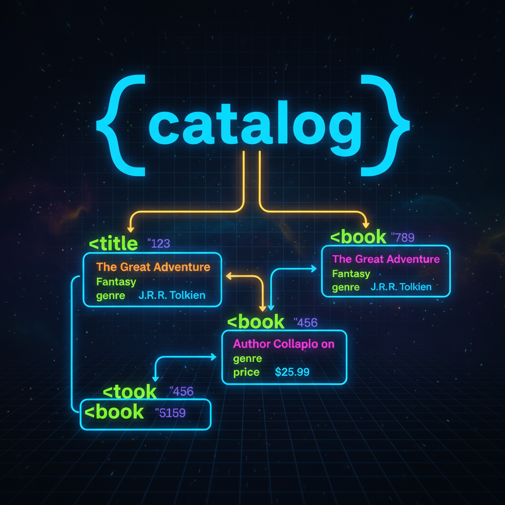 Estrutura de dados XML com elementos e atributos aninhados