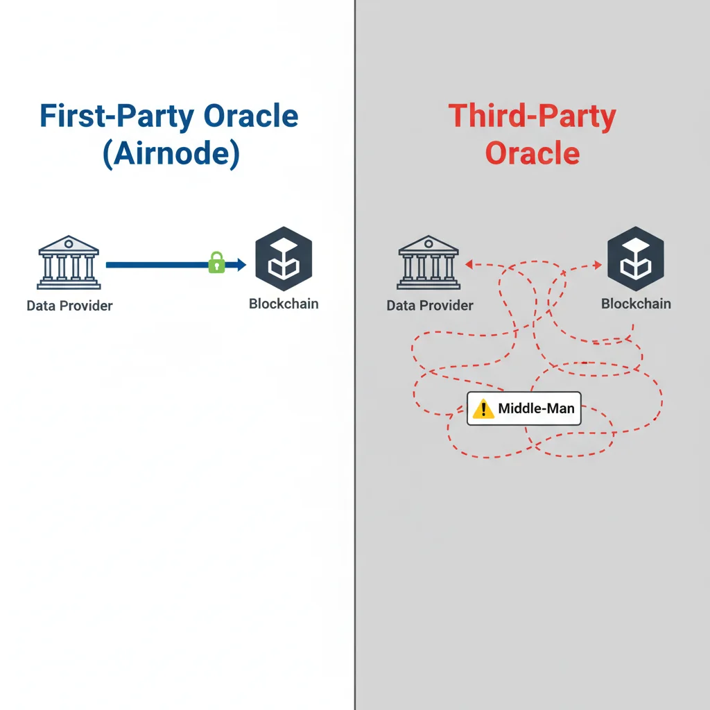 Comparativo entre um oráculo de primeira parte (Airnode) e um oráculo de terceira parte.