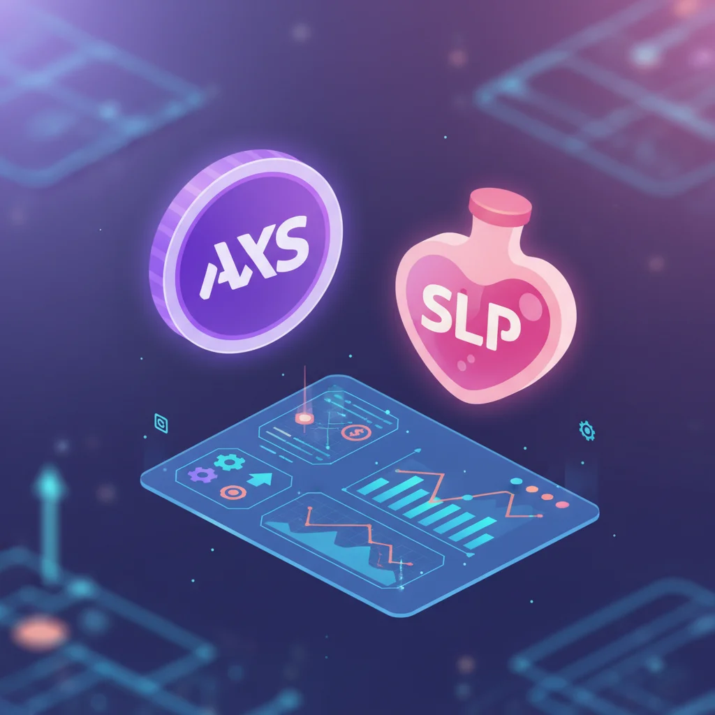 Ilustração dos dois tokens principais do ecossistema: a moeda de governança AXS e o token de utilidade Smooth Love Potion (SLP).