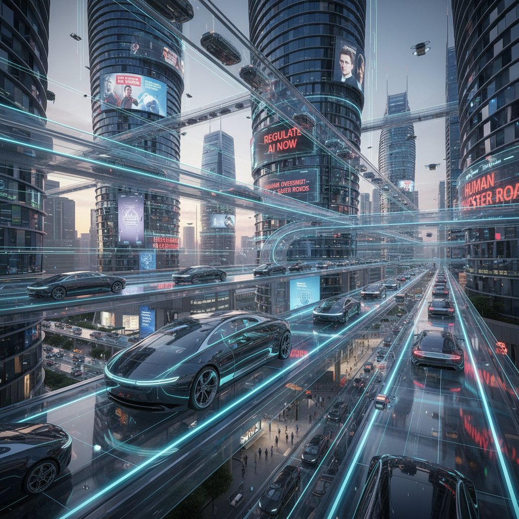 Carro autônomo em cenário urbano, ilustrando a necessidade de regulamentação da IA