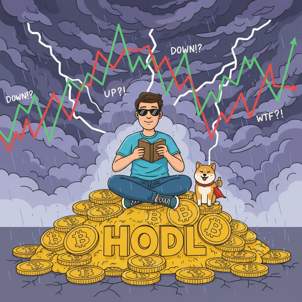 Ilustração da mentalidade HODL de um Bitcoiner, segurando seus bitcoins a longo prazo.