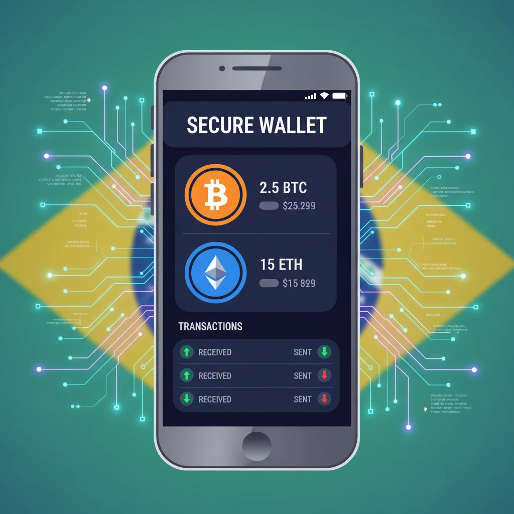 Ilustração de um smartphone com um aplicativo de carteira quente de criptomoedas.