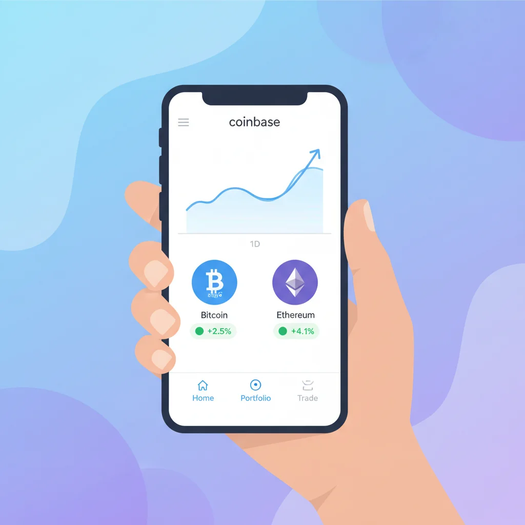 Interface do aplicativo Coinbase em um smartphone, mostrando a facilidade de comprar criptomoedas.