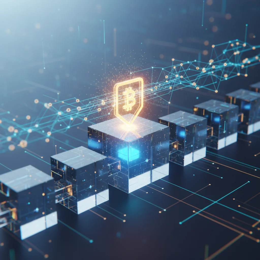 Ilustração de uma transação sendo adicionada a um bloco na blockchain.