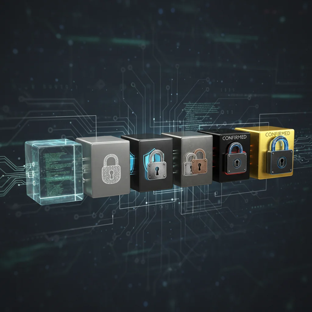 Representação de múltiplos blocos na blockchain, simbolizando la seguridad creciente con más confirmaciones.