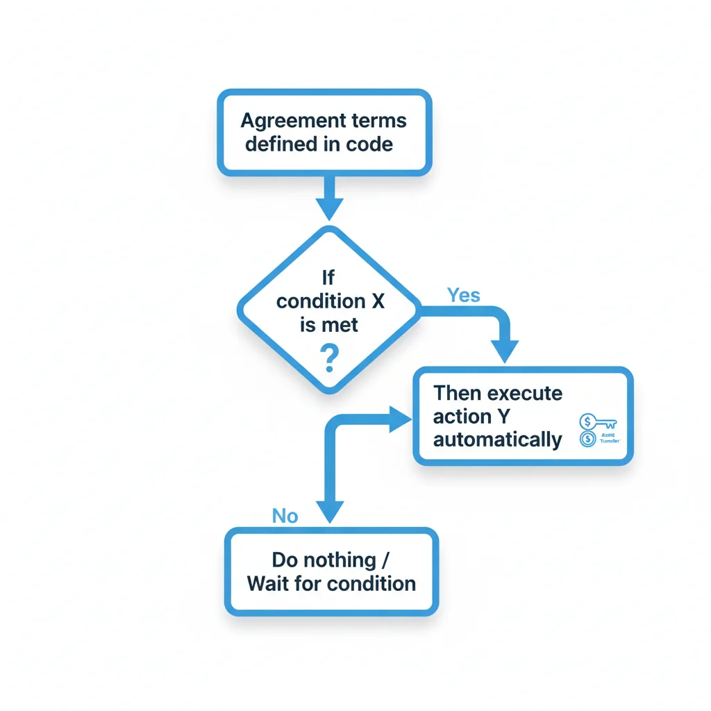 Fluxograma explicando o funcionamento de um contrato inteligente com a lógica 'se-então'.