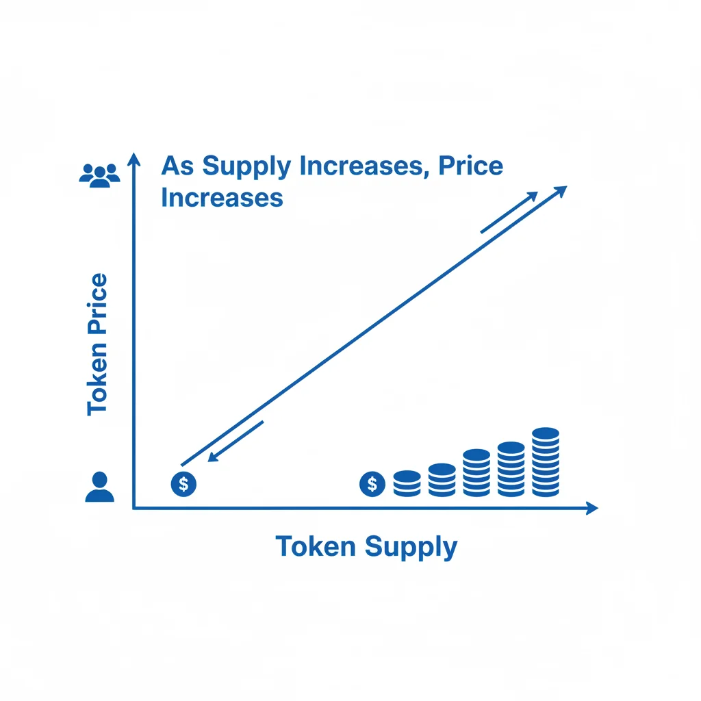 Gráfico ilustrativo de uma Curva de Ligação linear mostrando a relação entre oferta e preço de um token.