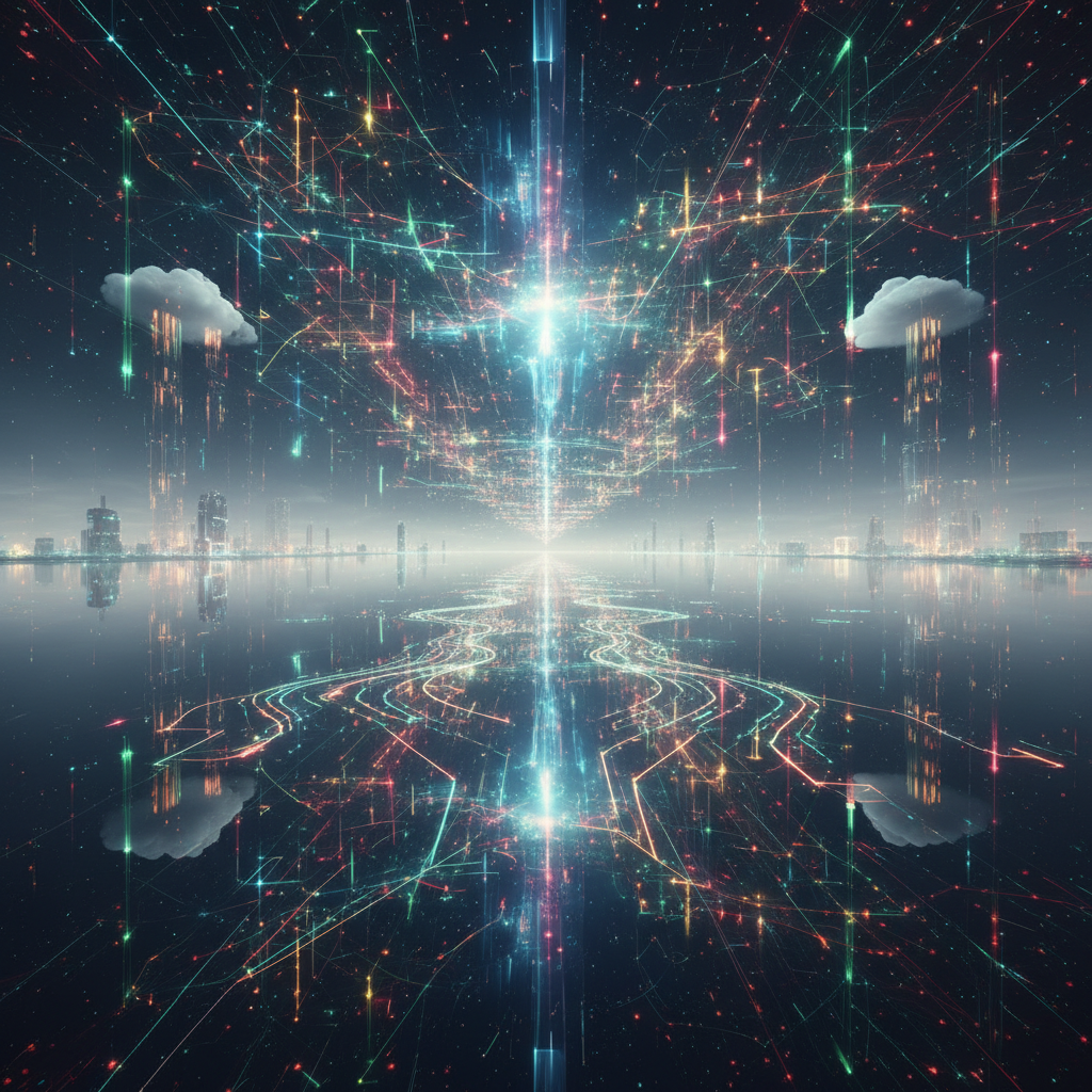 Visualização de um Data Lake representando a convergência de dados de diversas fontes.