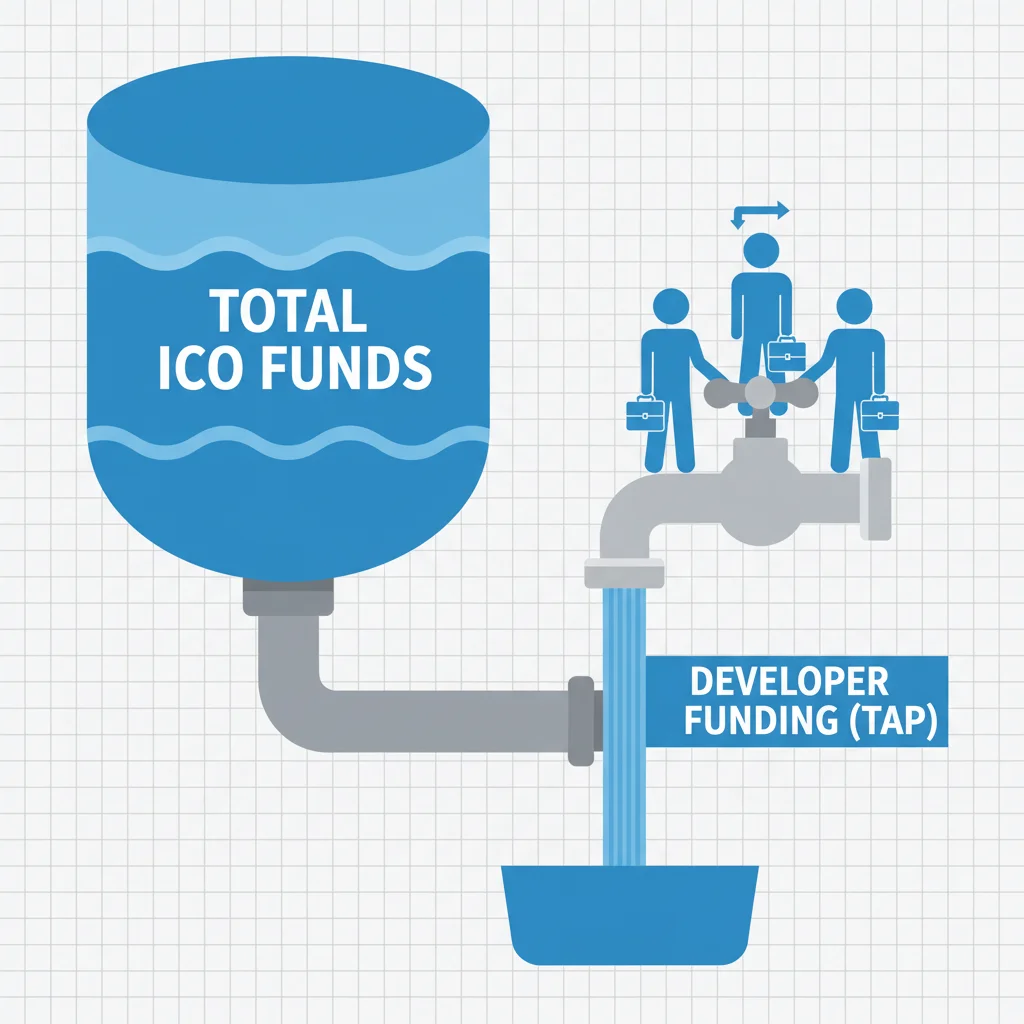 Infográfico explicando o mecanismo de 'tap' de um DAICO, onde os fundos são liberados gradualmente.