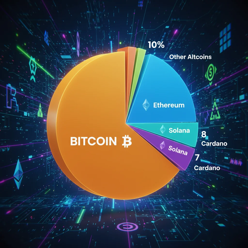 Gráfico de pizza mostrando a Dominância do Bitcoin como a maior fatia do mercado de criptomoedas.