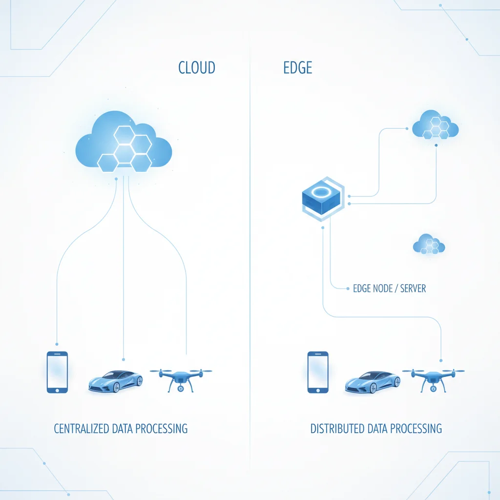 Diagrama comparativo entre Cloud Computing e Edge Computing, mostrando o processamento de dados mais próximo do usuário na Edge.
