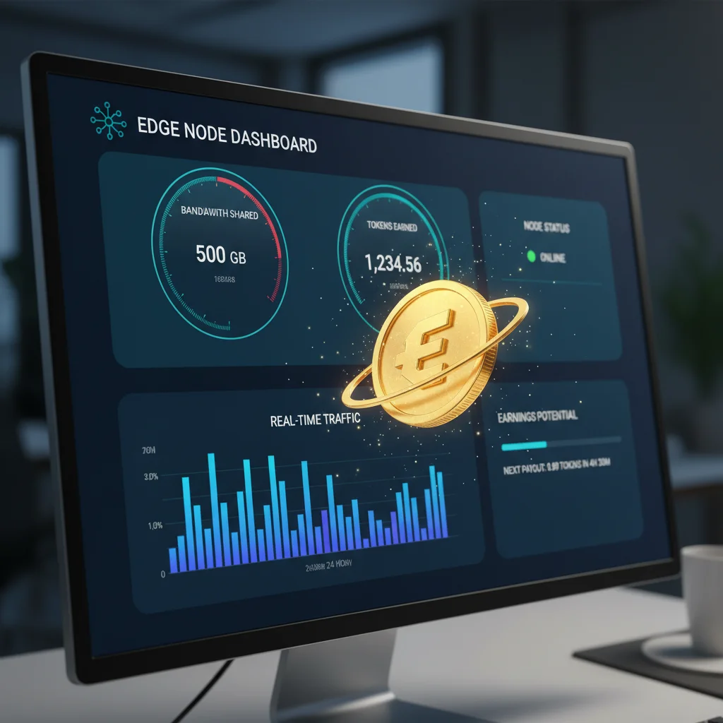 Painel de um software de Edge Node mostrando as recompensas em criptomoedas para o usuário.