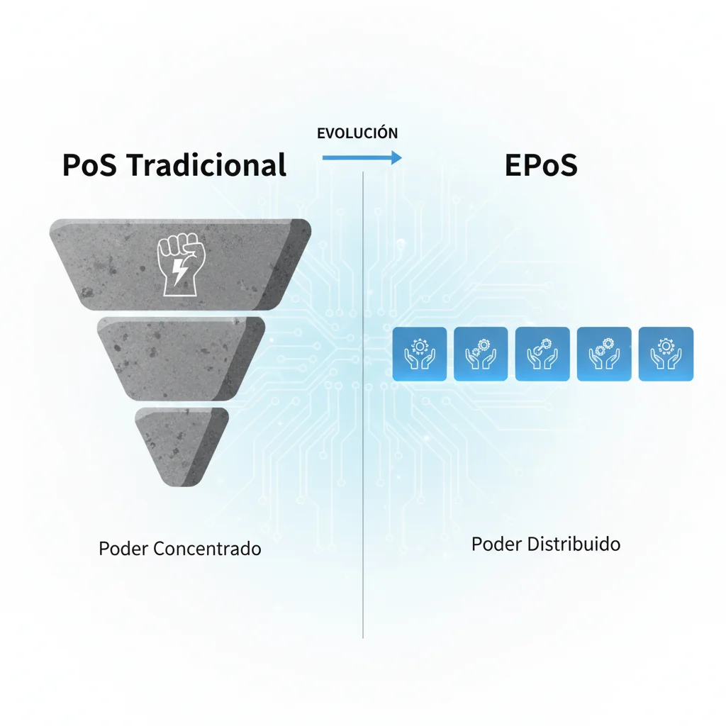Gráfico comparativo entre o modelo de consenso Proof-of-Stake tradicional e o Effective Proof-of-Stake.