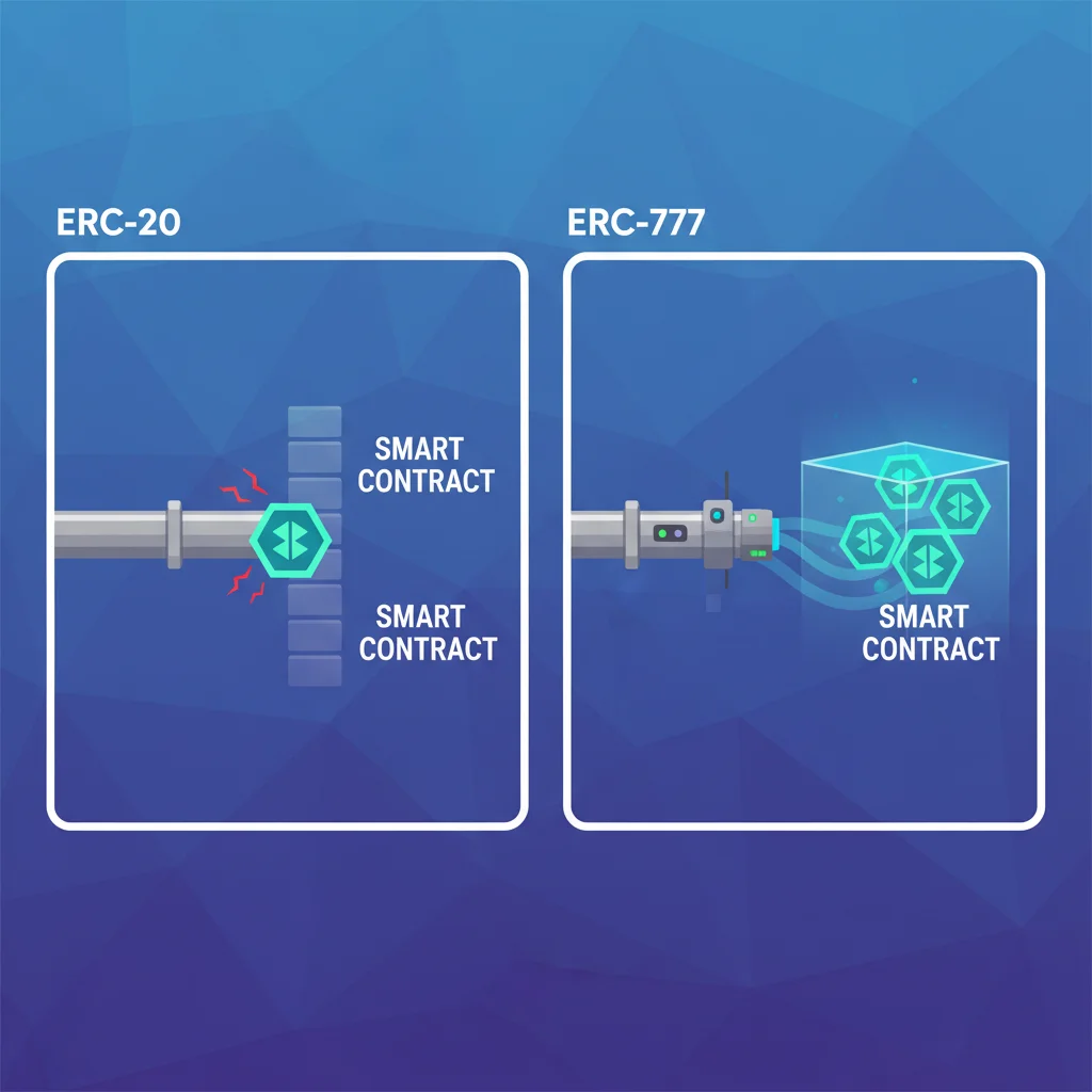 Comparativo visual entre o padrão de token ERC-20 e o ERC-777.