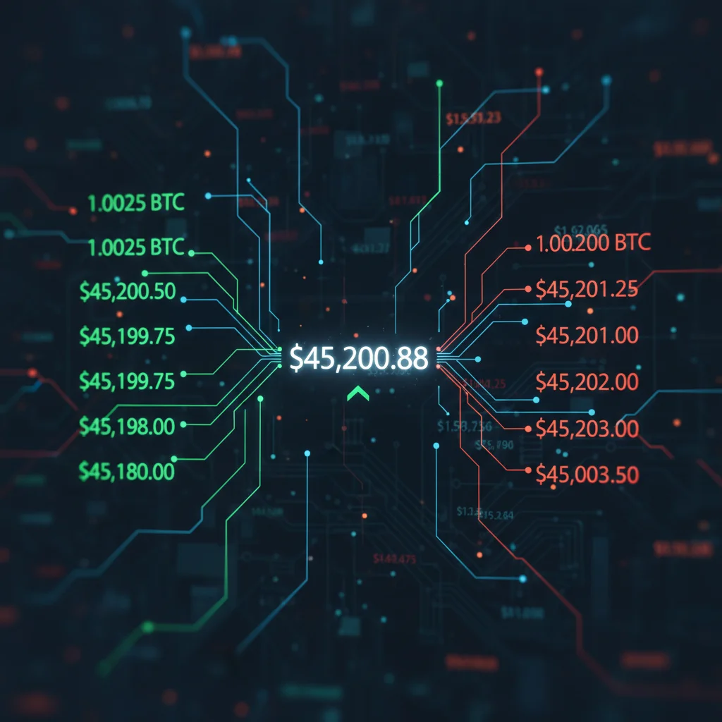 Representação gráfica de um livro de ordens digital, com colunas de ordens de compra em verde e ordens de venda em vermelho.