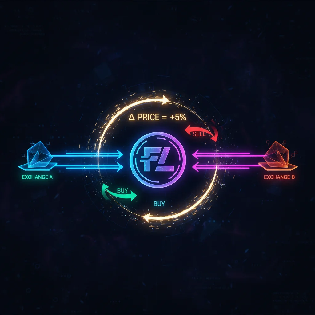 Diagrama ilustrando como um flash loan funciona para arbitragem entre duas exchanges de criptomoedas.