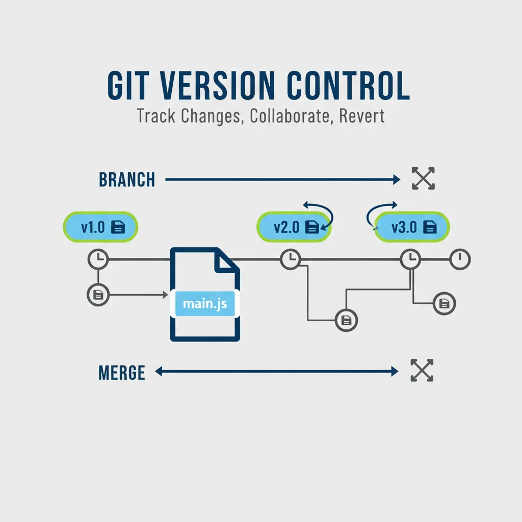 Infográfico explicando o que é controle de versão com Git, mostrando um arquivo principal com várias versões e ramificações.