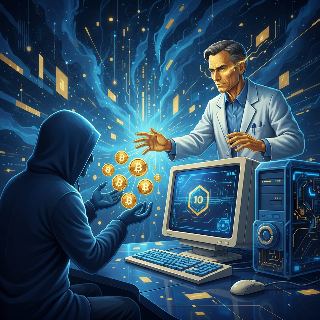 Ilustração da primeira transação de Bitcoin entre Satoshi Nakamoto e Hal Finney.