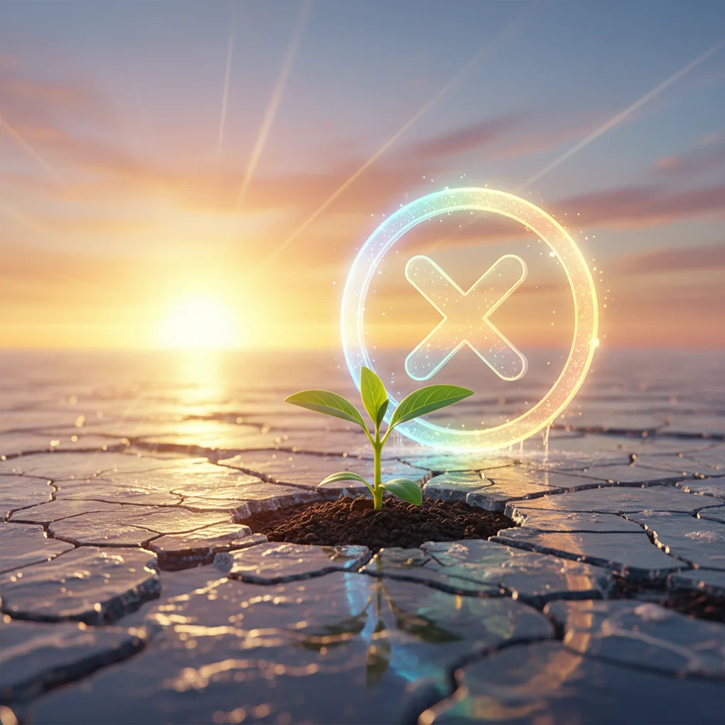 Ilustração de um broto de planta crescendo em solo congelado, representando a esperança e as oportunidades de crescimento após o Inverno Cripto.