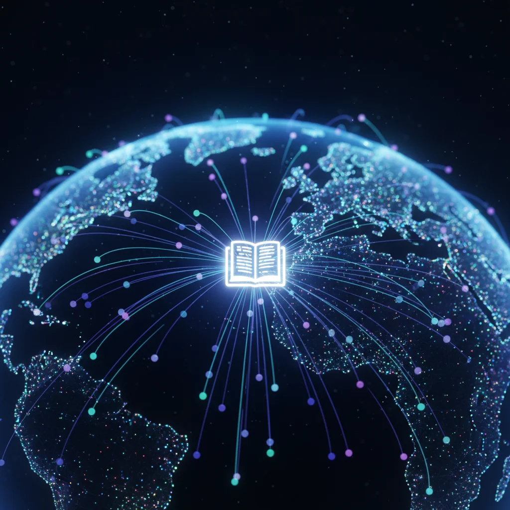 Representação de uma rede descentralizada de computadores validando em consenso um livro-razão distribuído.