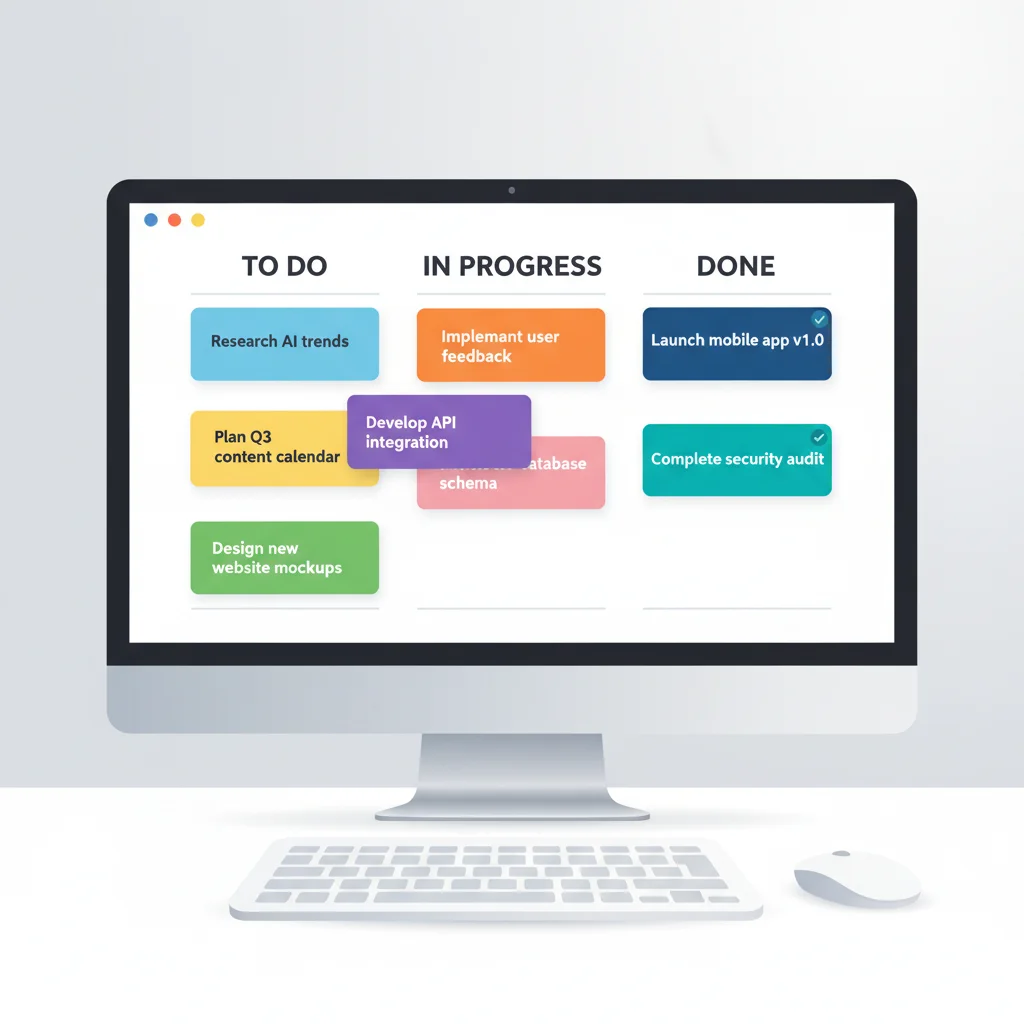 Exemplo de um quadro Kanban com as colunas 'A Fazer', 'Em Andamento' e 'Feito', utilizado para visualizar o fluxo de trabalho.