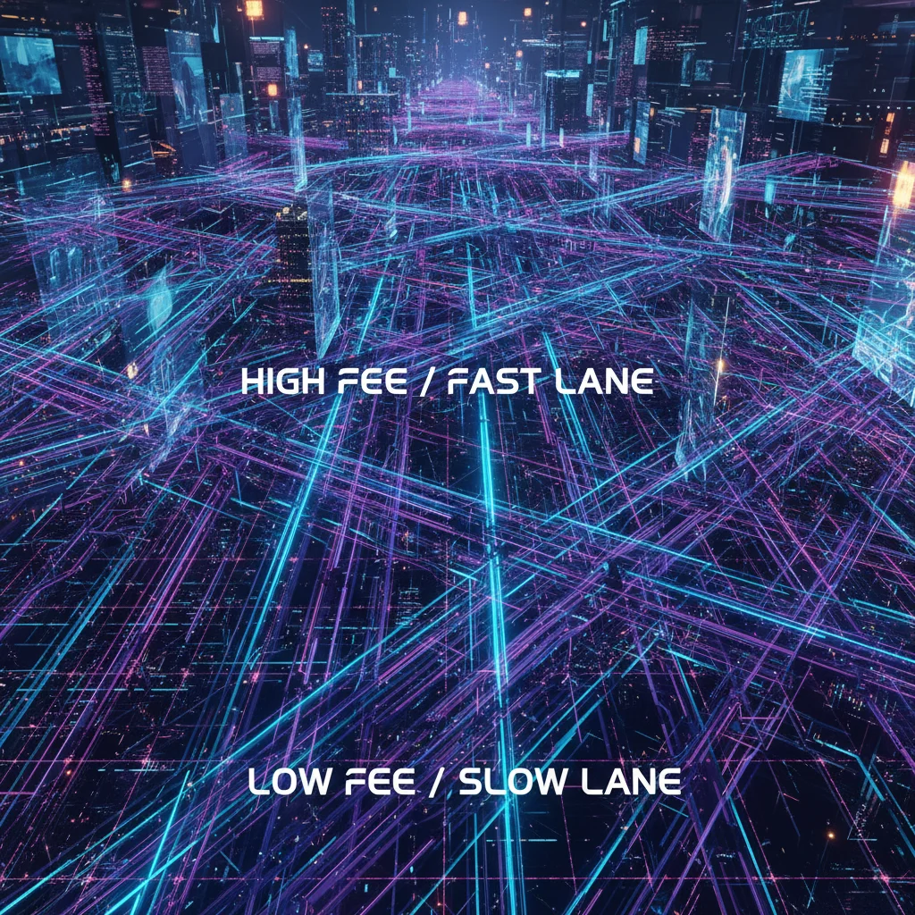 Visualização de uma blockchain congestionada, com muitas transações aguardando confirmação.