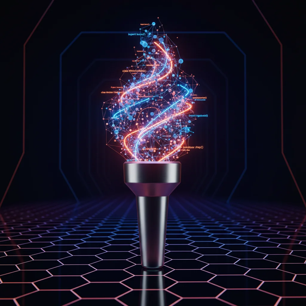 Ilustração conceitual de uma tocha brilhante representando o PyTorch, com a chama formada por uma rede neural e código Python, simbolizando a criação de IA.
