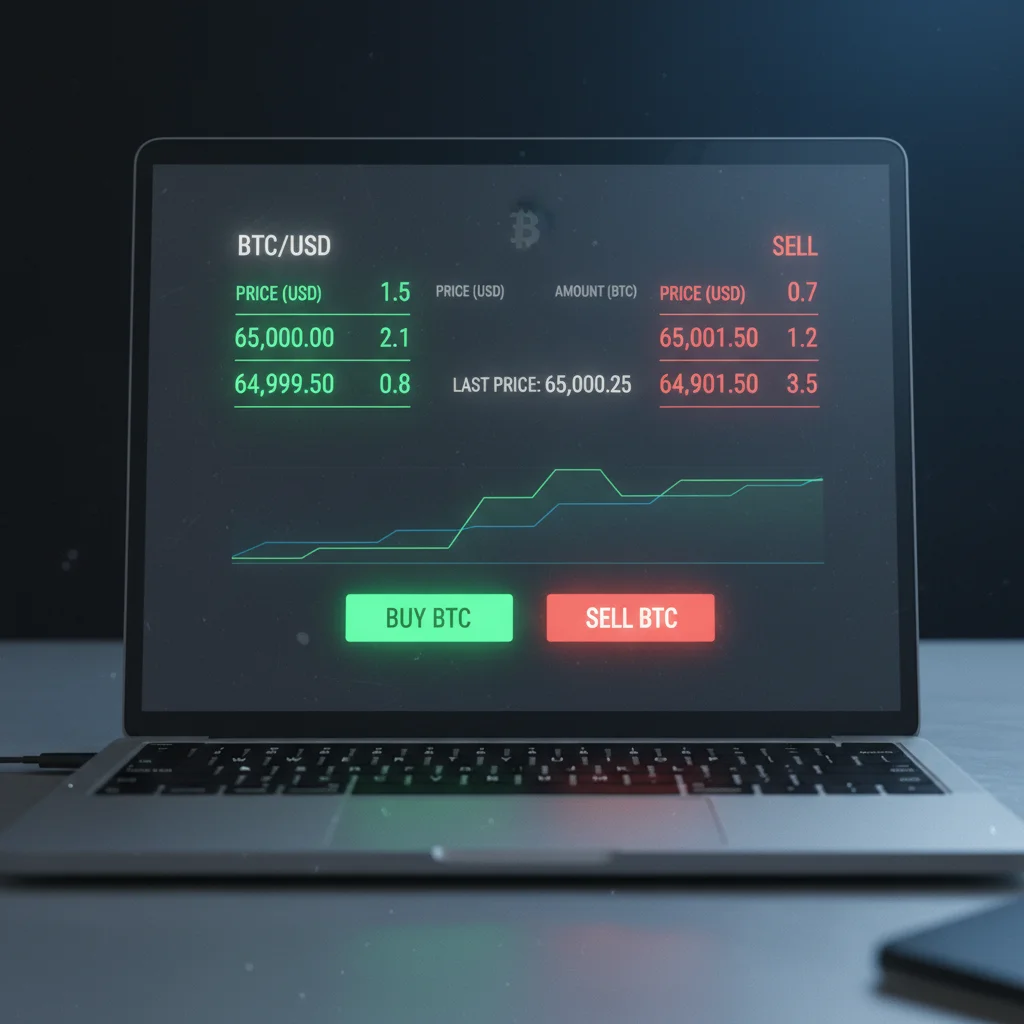 Interface de uma corretora de criptomoedas mostrando o livro de ofertas para negociação no mercado spot.