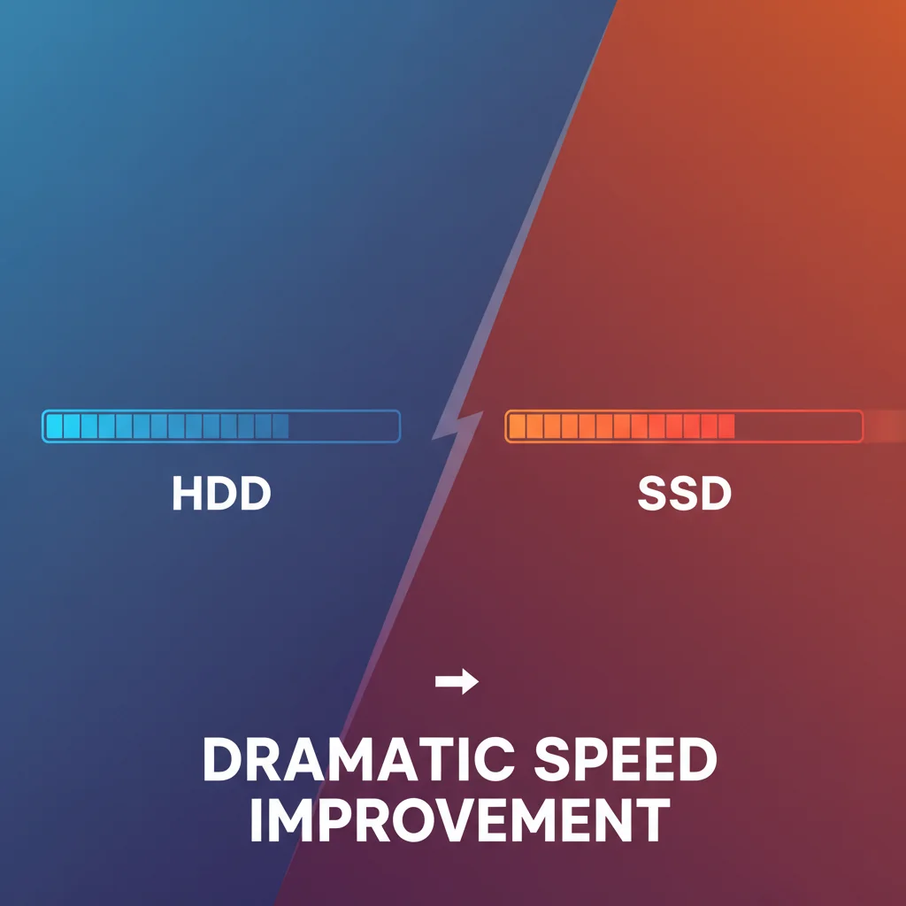 Metáfora visual da velocidade de um SSD comparado a um HD, com uma barra de carregamento quase instantânea para o SSD.