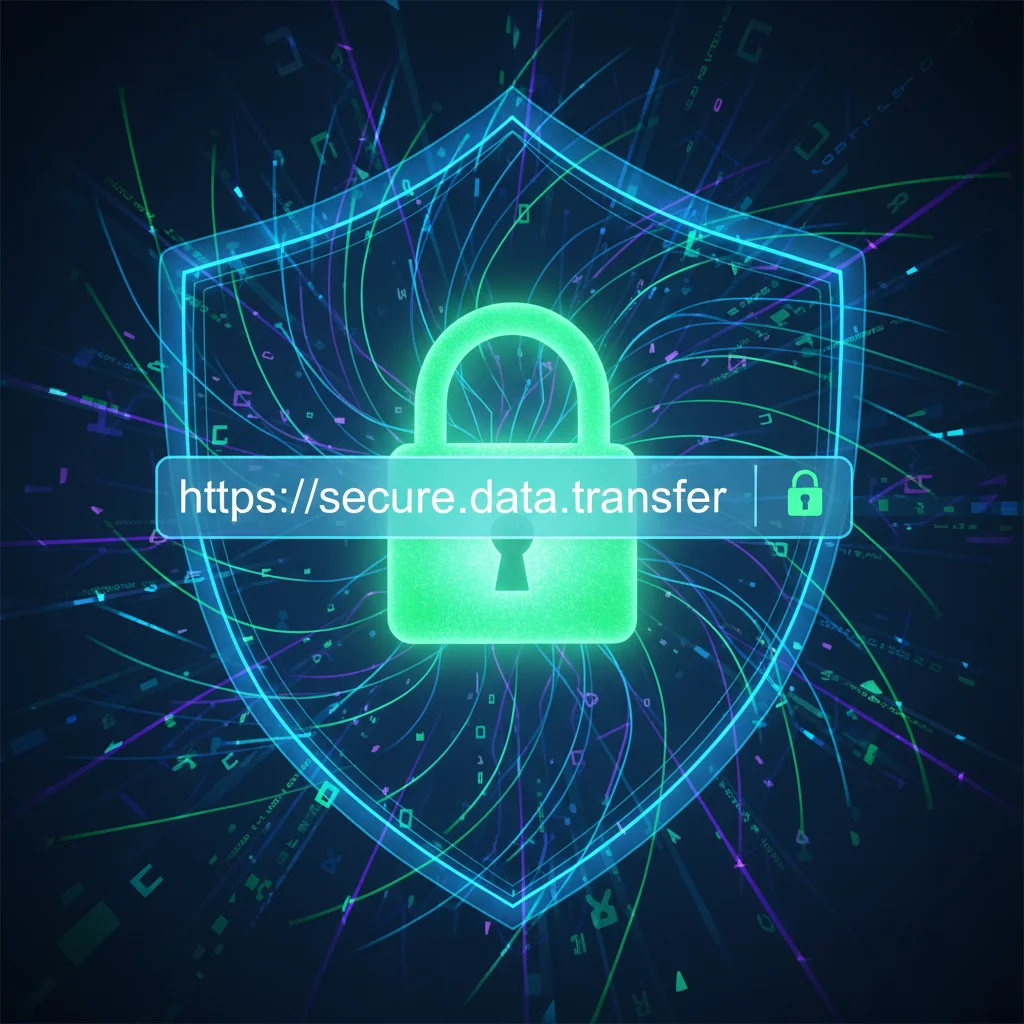 Ilustração de um cadeado verde brilhante, símbolo da tecnologia de segurança SSL (Secure Sockets Layer), sobre a barra de endereços de um navegador com HTTPS.