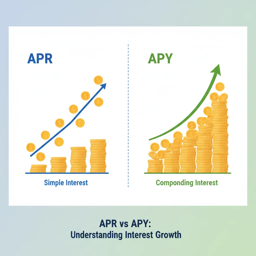 Gráfico comparando o crescimento de um investimento com APR (juros simples) e APY (juros compostos).