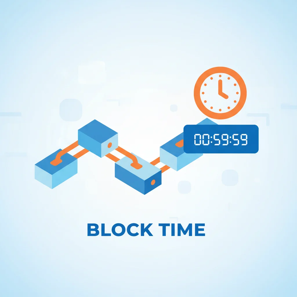 Infográfico explicando o que é o tempo de bloco em uma blockchain.