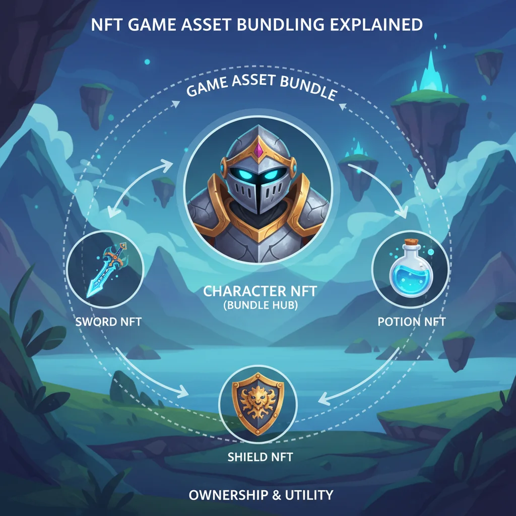 Exemplo de um token composto em um jogo: um personagem NFT que 'possui' seus itens.