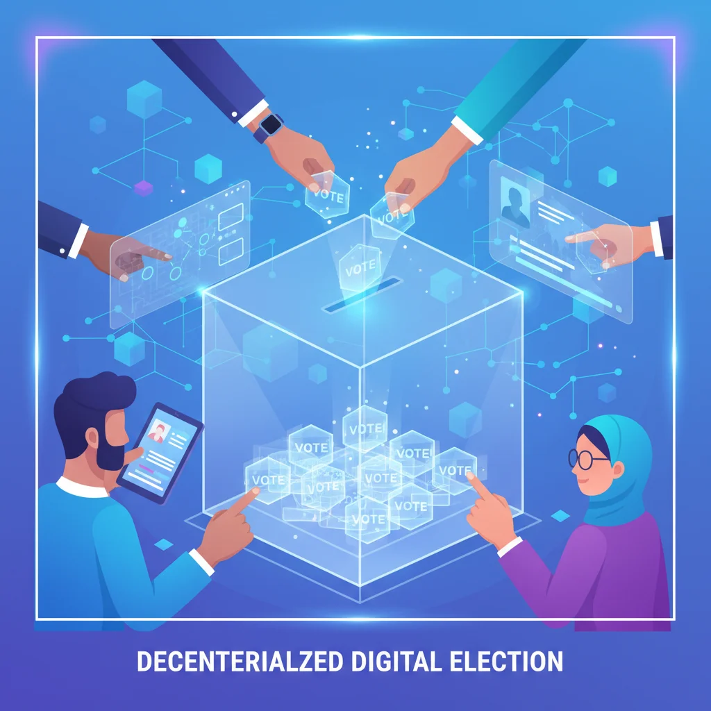 Ilustração do processo de votação com tokens de governança em uma blockchain.