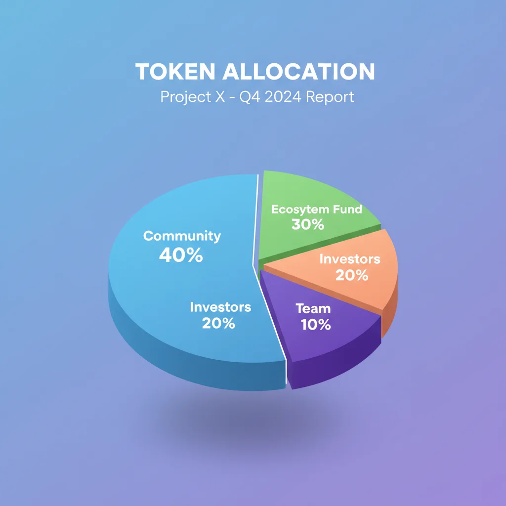 Gráfico de pizza ilustrando a alocação e distribuição de tokens de um projeto de criptomoeda.