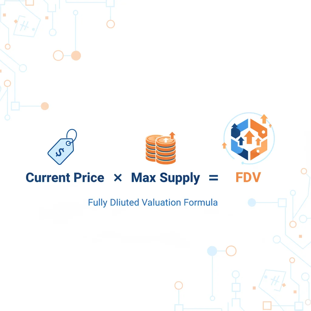 Infográfico explicando a fórmula do Valor Total Diluído (FDV) para criptomoedas.