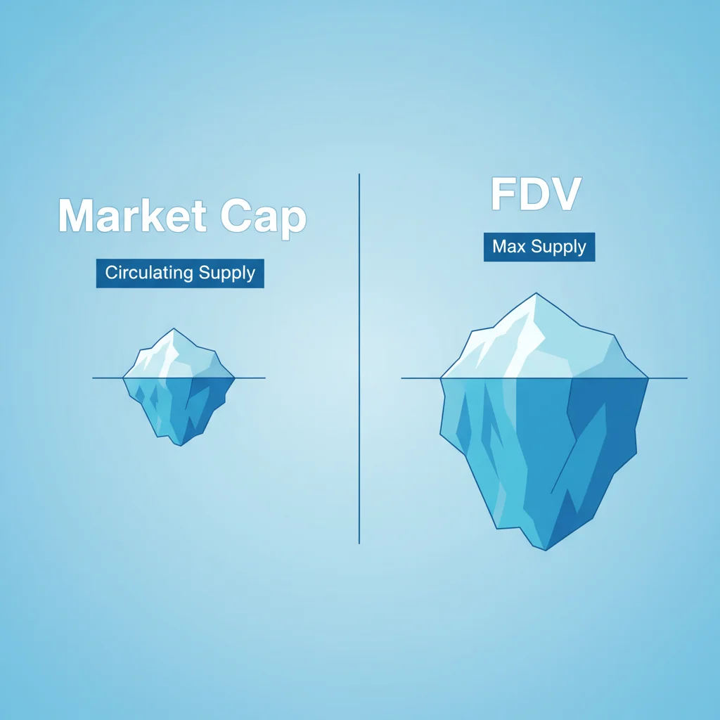 Comparativo visual entre Capitalização de Mercado (ponta do iceberg) e Valor Total Diluído (iceberg completo).