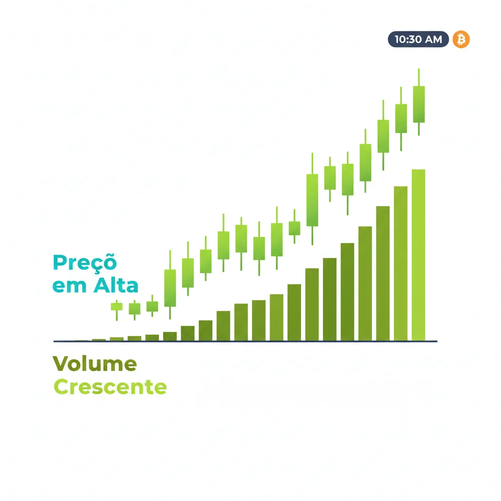 Gráfico de criptomoeda mostrando a relação entre o aumento do preço e o aumento do volume de trading.