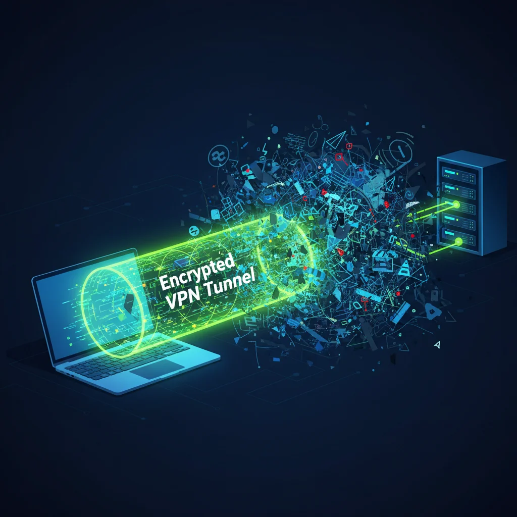 Diagrama ilustrando o funcionamento de uma VPN como um túnel seguro na internet.