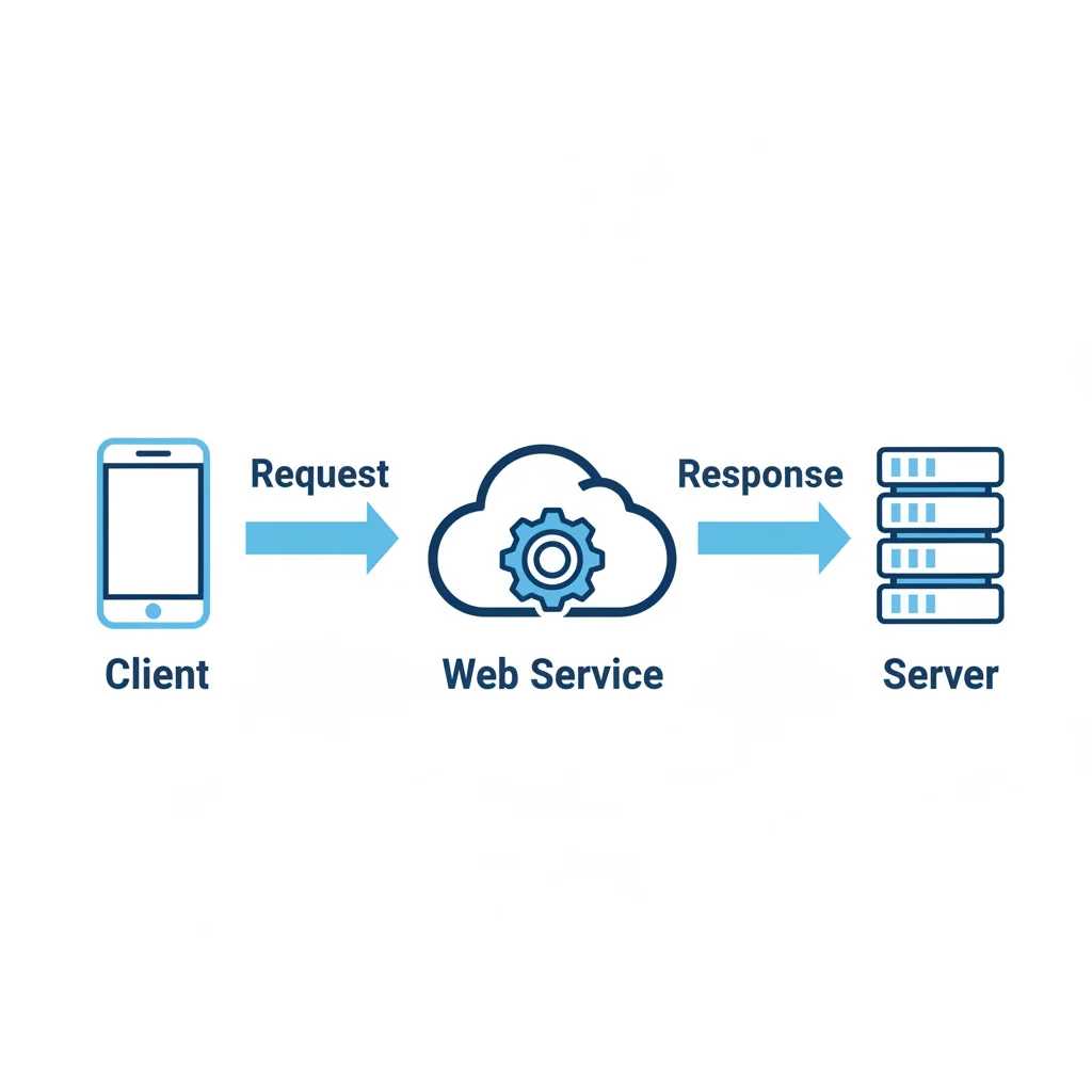 Diagrama ilustrando o funcionamento de um Web Service, com um cliente enviando uma requisição e recebendo uma resposta do servidor.