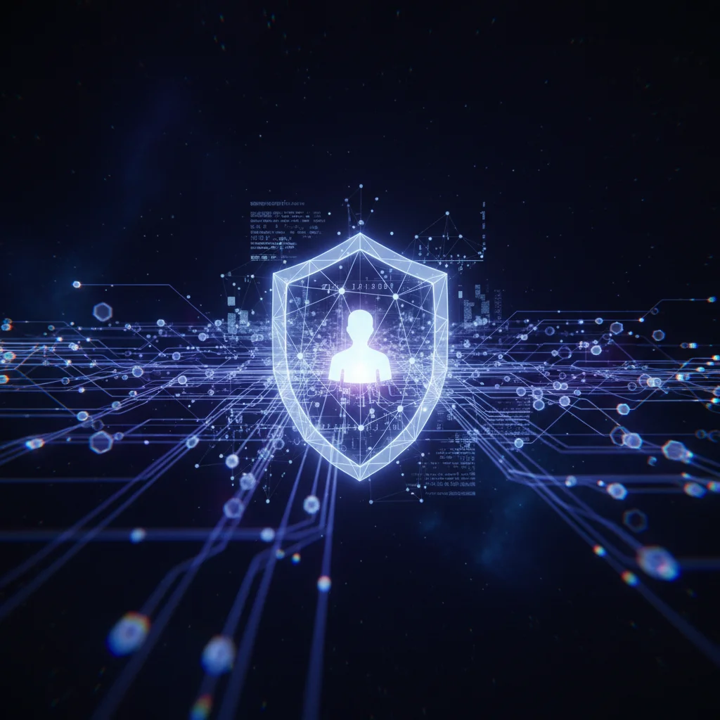 Ilustração futurista da Web3 mostrando uma rede descentralizada de nós brilhantes e interconectados, simbolizando a internet baseada em blockchain e o poder do usuário.